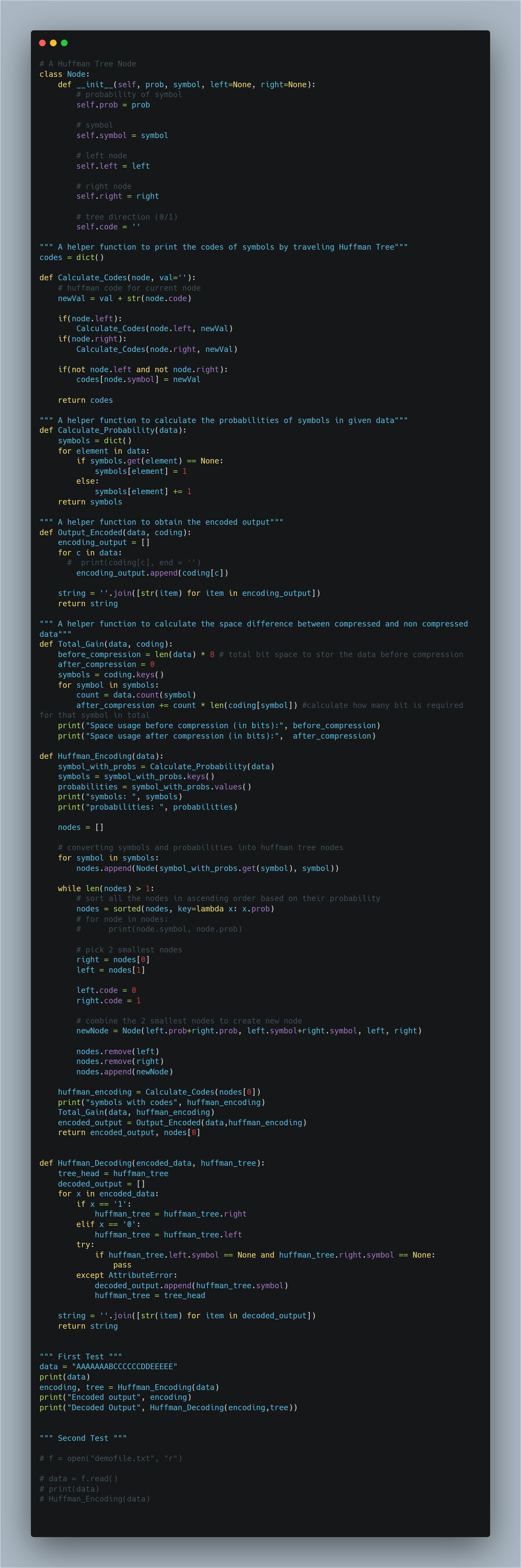 python implementation code